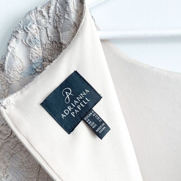 Adrianna Papell Womens Floral Matelasse Sheath Dress Beige 8 - Picture 5 of 10